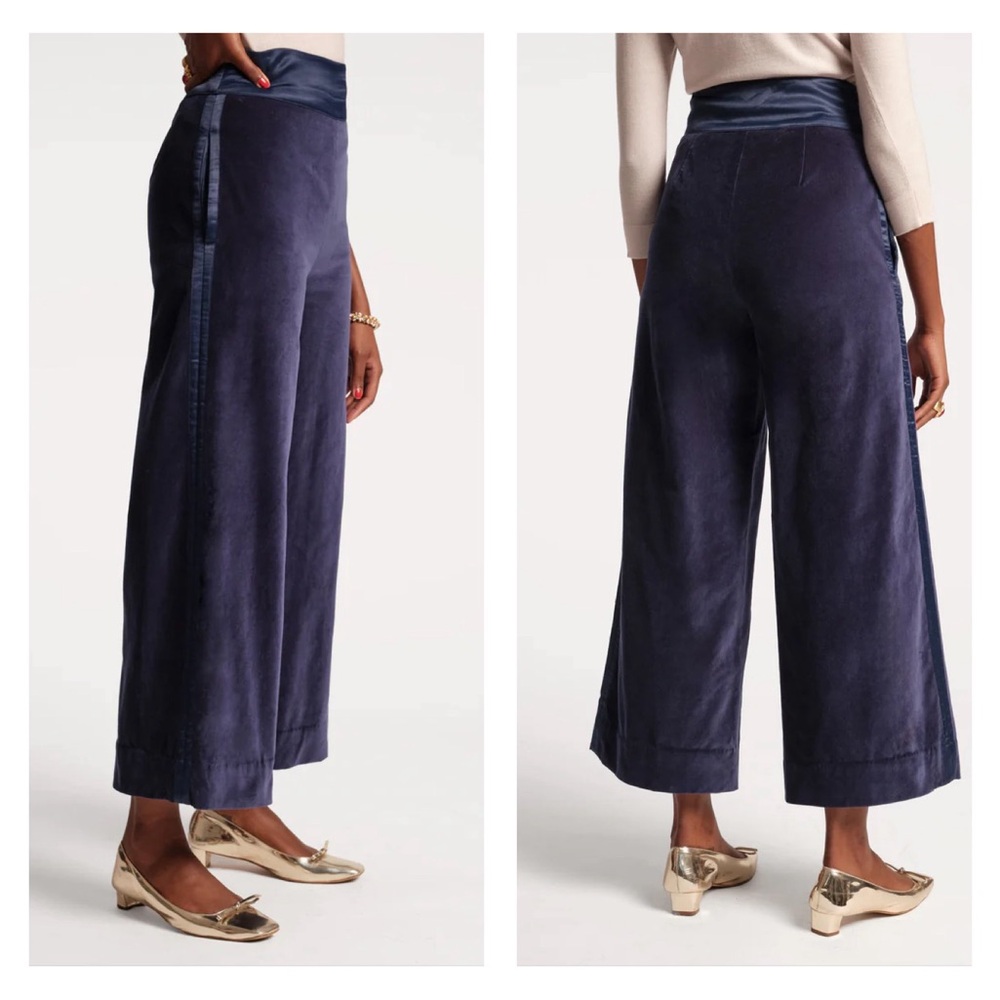 Frances Valentine Midnight Navy Velvet Wide-Leg Pants